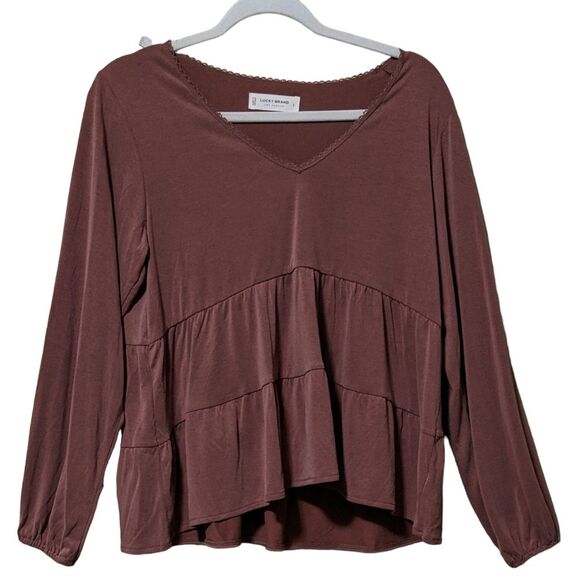 NWT Lucky Brand Sandwash Tiered Tunic v-neck long sleeve 7W66463 size Small - Picture 1 of 11